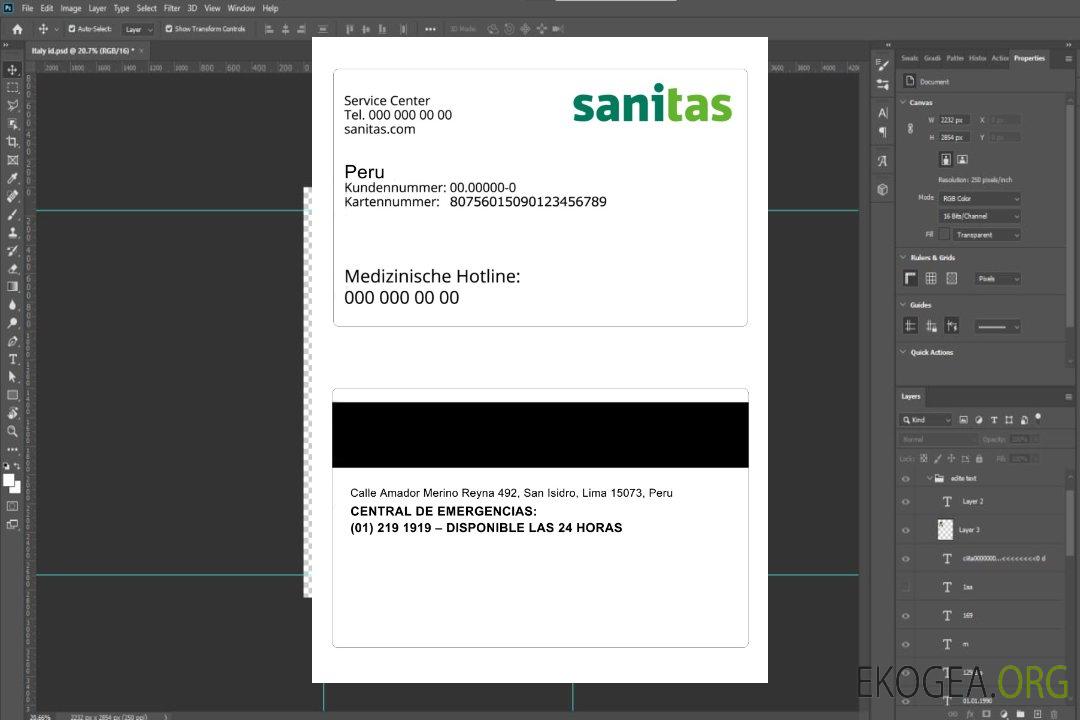 Carte d'assurance maladie du Pérou template